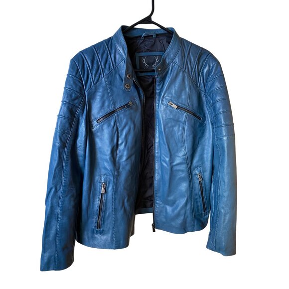Bod & Christensen Jacket Women L/10 Royal Blue Genuine Leather Moto - Picture 3 of 8